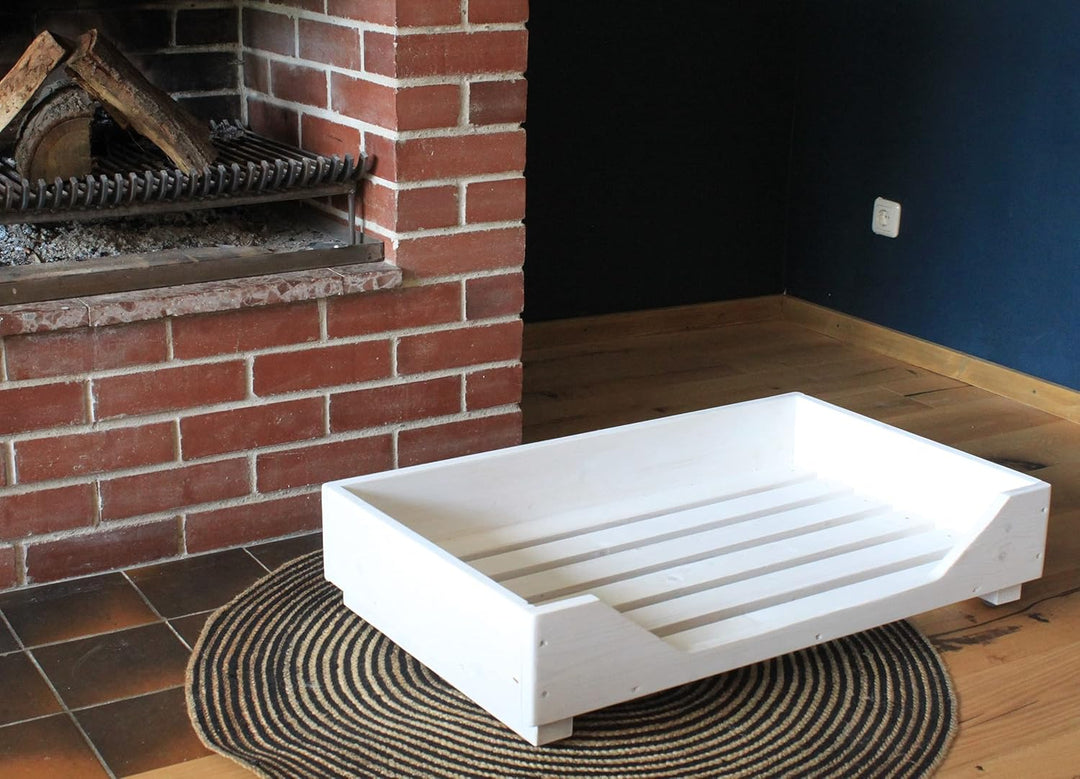 Dekorie Hundebett aus Holz für kleine/mittlere/grosse Hunde - 60-110 x 40-60 cm - Farbe: Schwarz - H