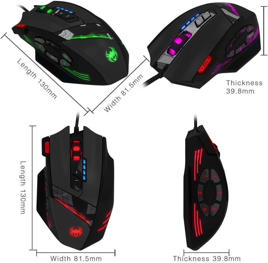 zelotes Kabelgebundene Gaming Maus mit 4000 DPI,12 programmierbarem Tasten,Verstellbarem Gewicht,RGB