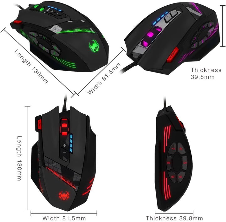zelotes Kabelgebundene Gaming Maus mit 4000 DPI,12 programmierbarem Tasten,Verstellbarem Gewicht,RGB