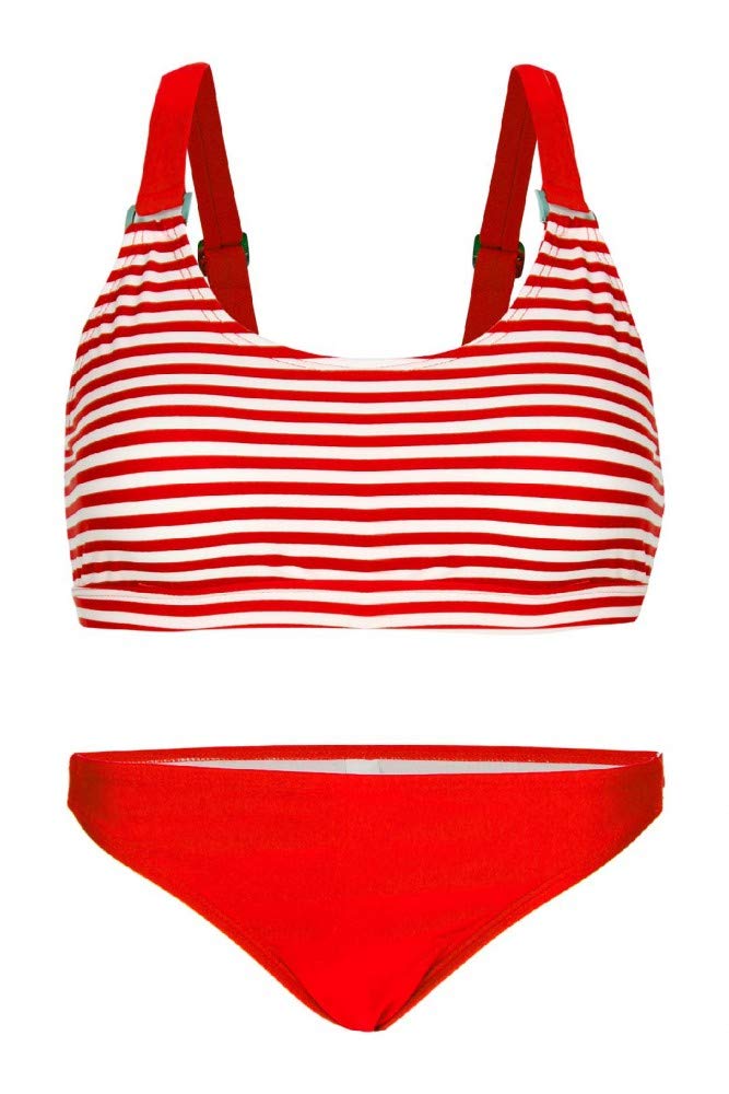 La-V Mädchen Bikini Zweiteilig Sport 152-158 Rot Gestreift, 152-158 Rot Gestreift