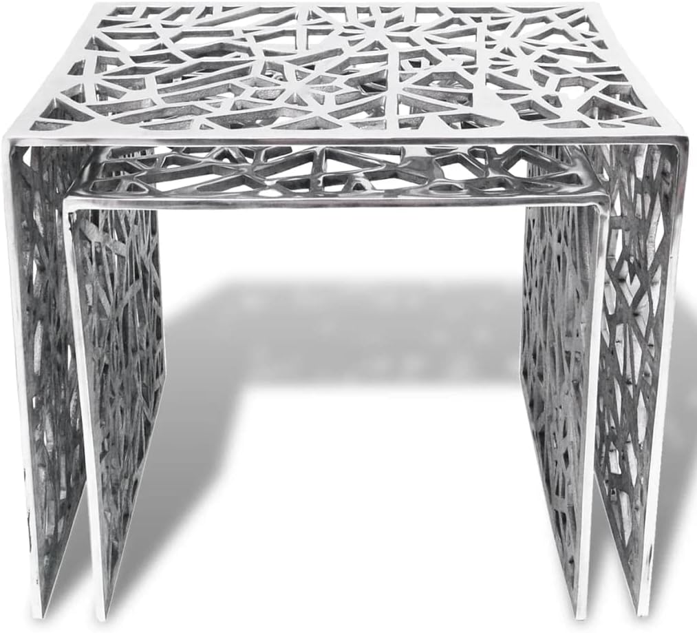 vidaXL 2tlg Aluminium Beistelltisch Set Couchtisch Kaffeetisch Wohnzimmer Silber