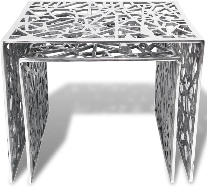 vidaXL 2tlg Aluminium Beistelltisch Set Couchtisch Kaffeetisch Wohnzimmer Silber