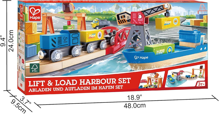 Hape Abladen und Aufladen im Hafen Set, Eisenbahn-Set, Schienen, Züge und Schiff, ab 3 Jahren