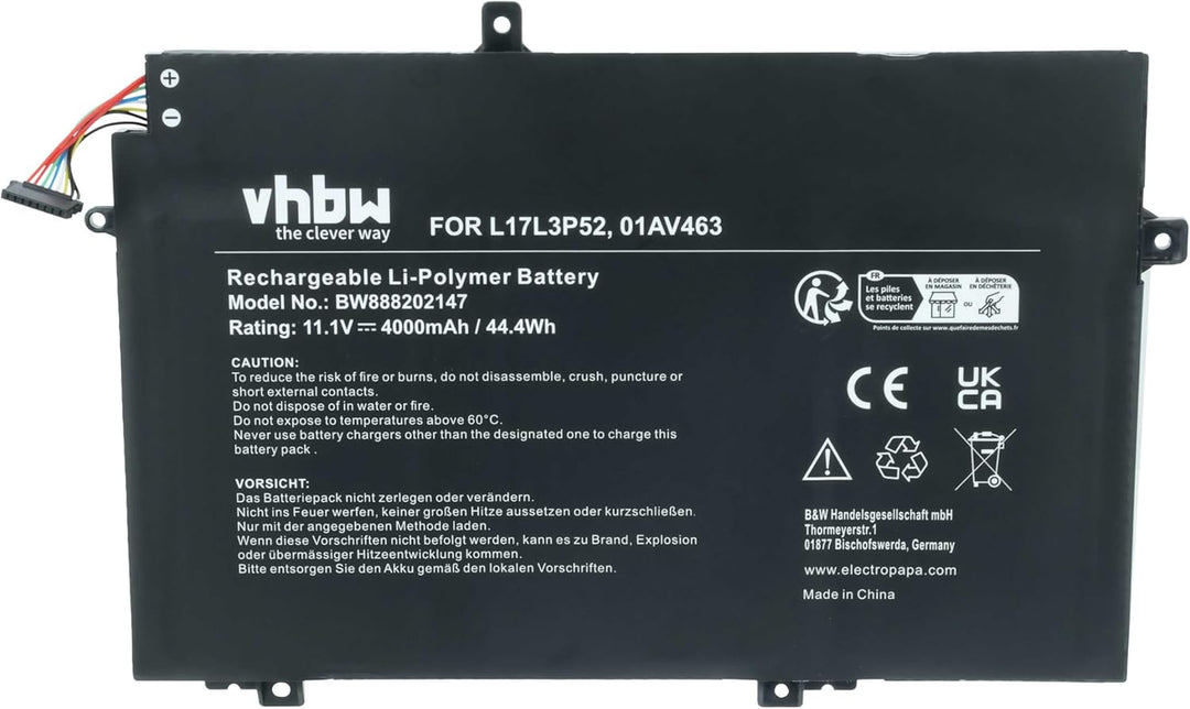 vhbw Akku kompatibel mit Lenovo ThinkPad E590 20NBA00GCD, E590-20NC0003GE, L490, L580 Notebook (4000