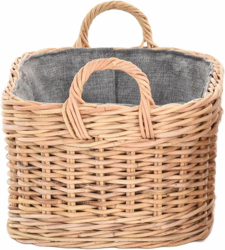 Holzkorb für Kaminholz Rattan geflochten mit Griffen und Stoff Tragekorb Holz (Hell Natur, 55x42cm)