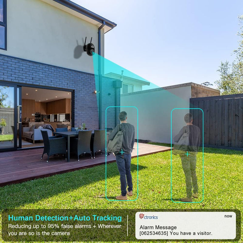 Ctronics PTZ Überwachungskamera Aussen WLAN, 1080P Kabellose WiFi IP Kamera Outdoor mit Automatische