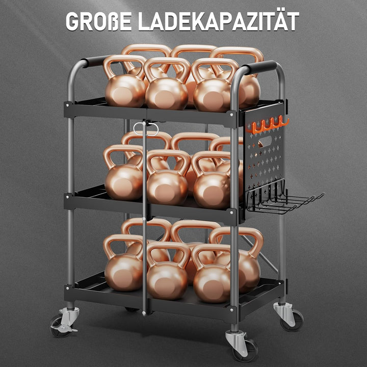 KINGRACK 3-Ebenen servierwagen klappbar mit Rollen ergonomischem Griff, klappbar Allzweck-Dienstwage