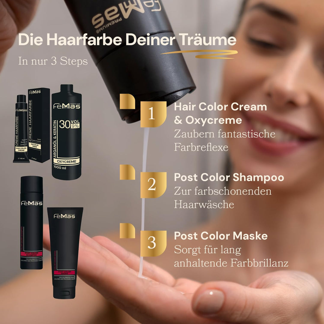 FemMas Haarfarbe 3x Hellbraun Intensiv 5.0 I Creme Haarfarbe mit Arganöl, Keratin & Ceramiden I Als