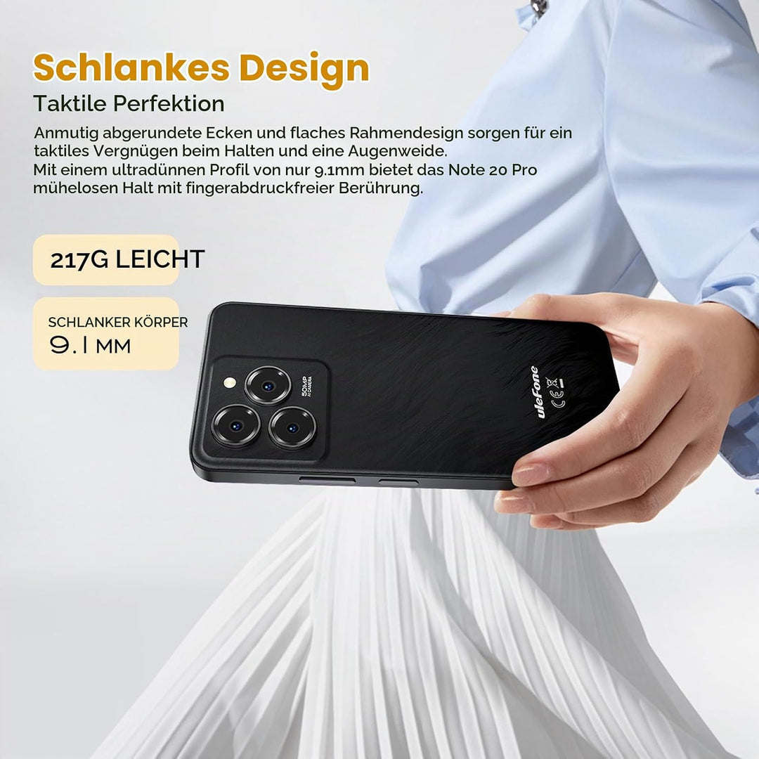 Ulefone Note 20 Pro Handy Android 14 256GB+8GB/1TB SD 50MP+8MP Kamera Octa Core 6000mAh 18W 6,75" HD