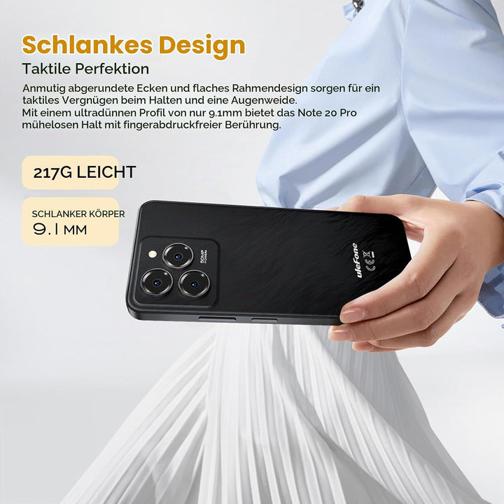 Ulefone Note 20 Pro Handy Android 14 256GB+8GB/1TB SD 50MP+8MP Kamera Octa Core 6000mAh 18W 6,75" HD