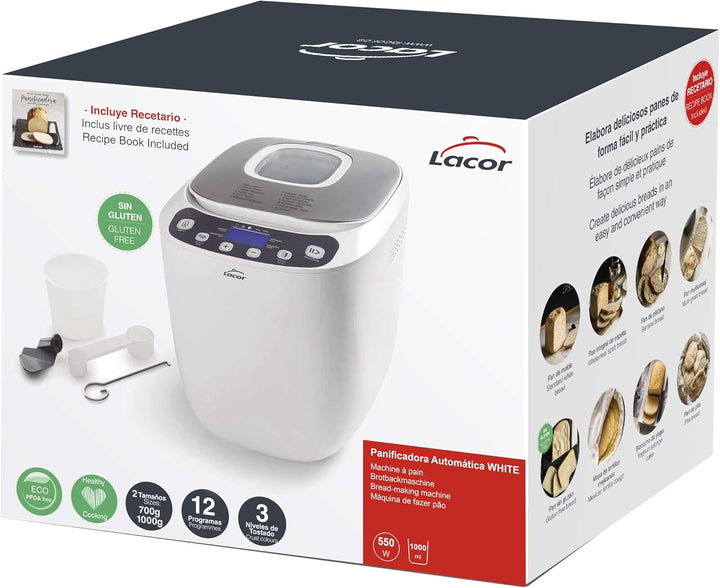 Lacor 69334 Automatischer Brotbackautomat, mischen, kneten, ferminze und backen, PFOA-frei, 12 Progr