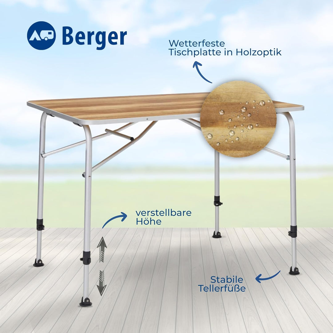 BERGER Livenza Campingtisch - Klapptisch Höhenverstellbar Alu Campingtisch Klappbar Camping Tisch Ga