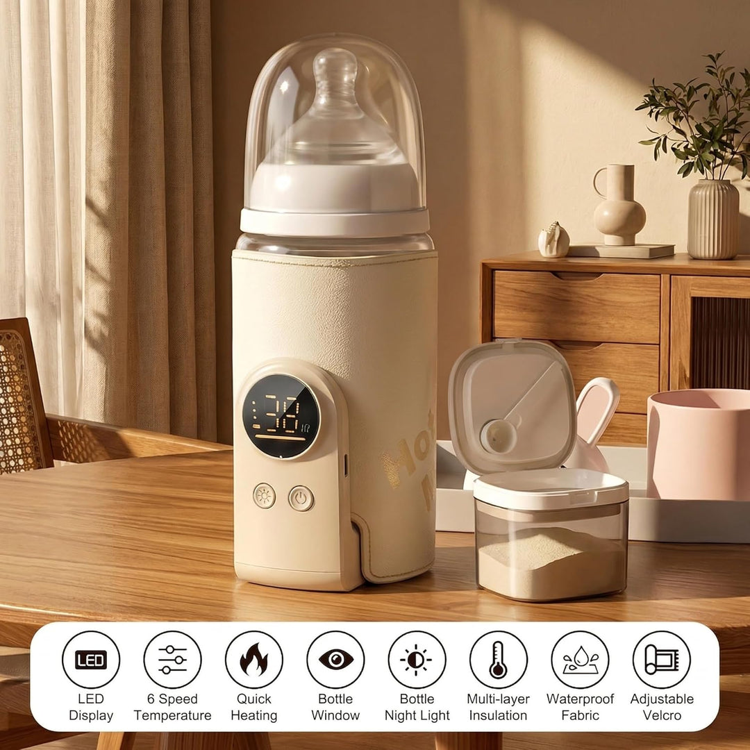 Drahtloses Milchwärmer, mit LED Temperaturdisplay 8000mAh Flaschenwärmer Baby Unterwegs 6 stufige Sc