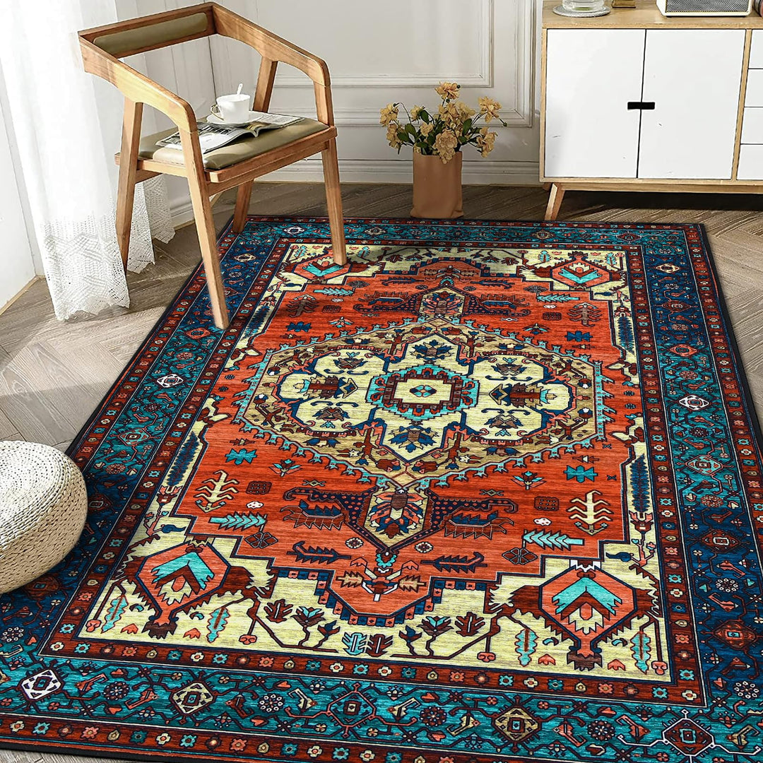 WONGS BEDDING Boho Teppich Wohnzimmer Schlafzimmer Kurzflor Teppiche Waschbar Weich rutschfest Vinta