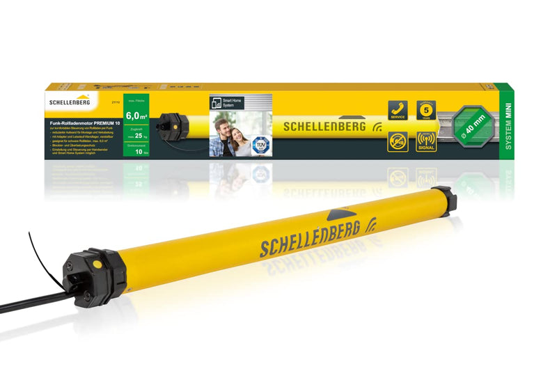 Schellenberg 21110 Rolladenmotor mit Funk neue Generation, 10 Nm, bis 6 m² Fläche, Funk Endlageneins