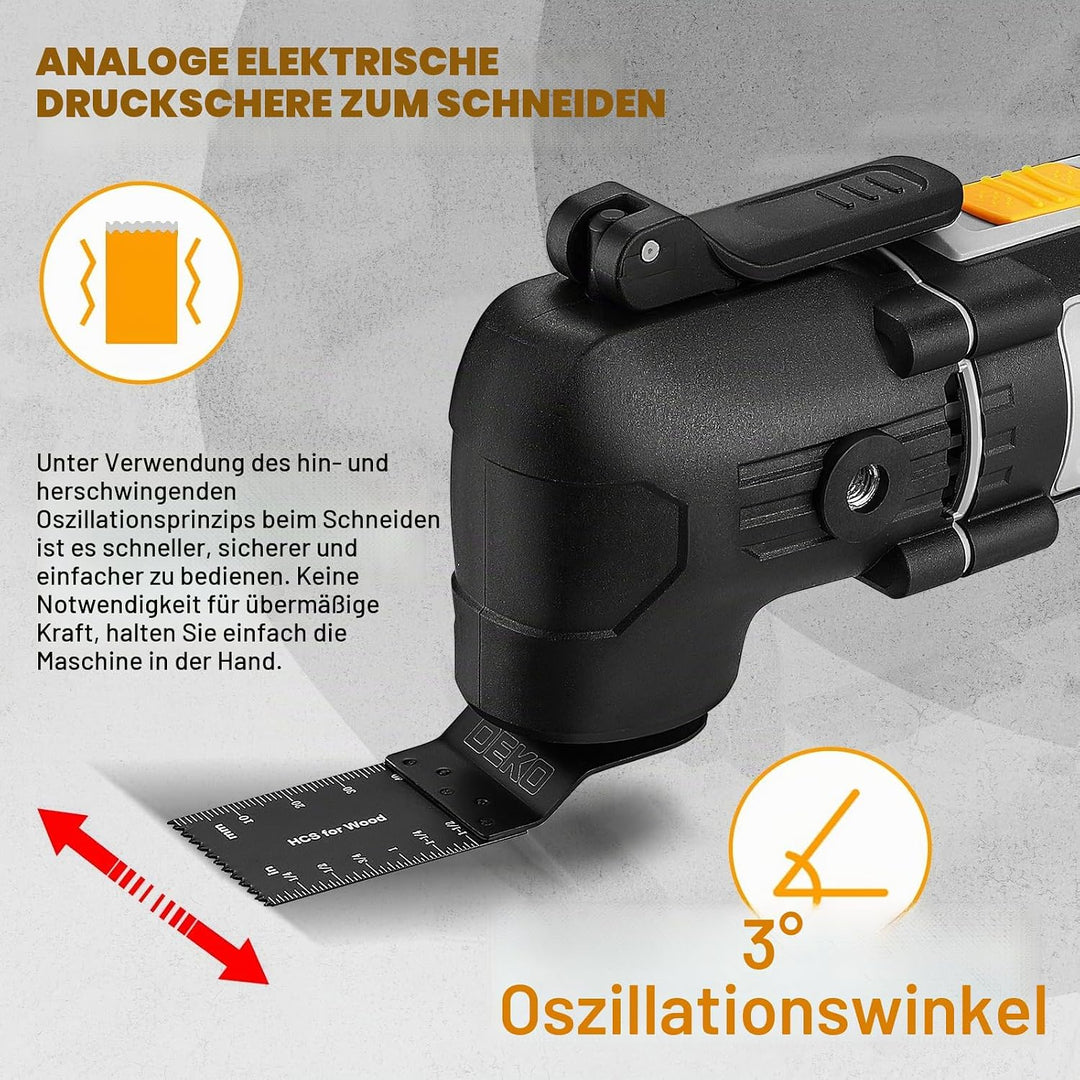Oszillationswerkzeug 300W: DEKOPRO Multifunktionswerkzeug,15000-22000 RPM,6 Drehzahlen,3°Oszillation