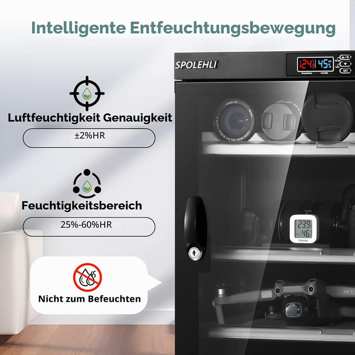 Spolehli Trockenschrank Kamera Digital Control Luftentfeuchter 55L Elektronische Trockenbox mit LED-