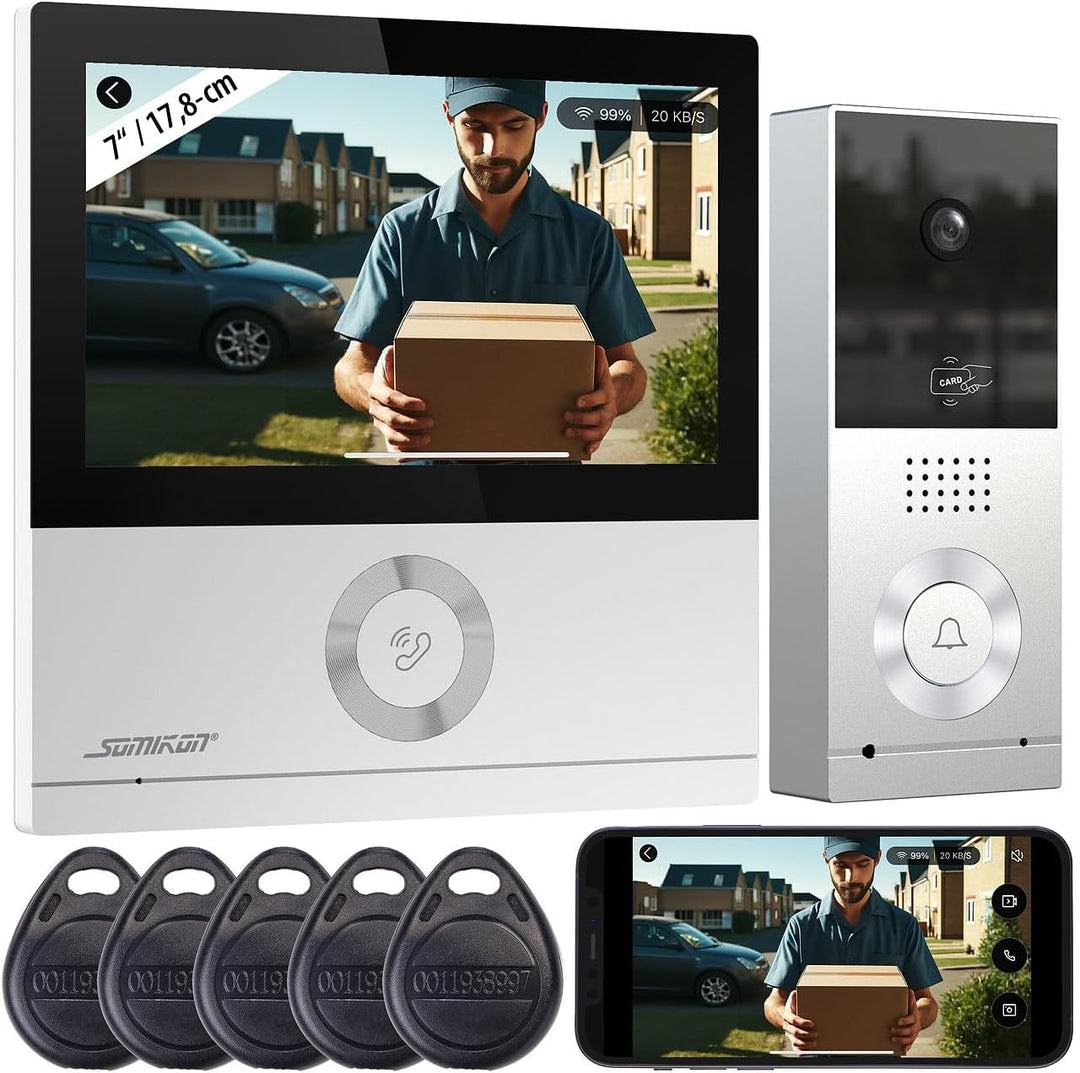 Somikon WLAN Türsprechanlage: WLAN-Full-HD-Video-Gegensprechanlage mit 17,8-cm-Touchscreen (7"), App