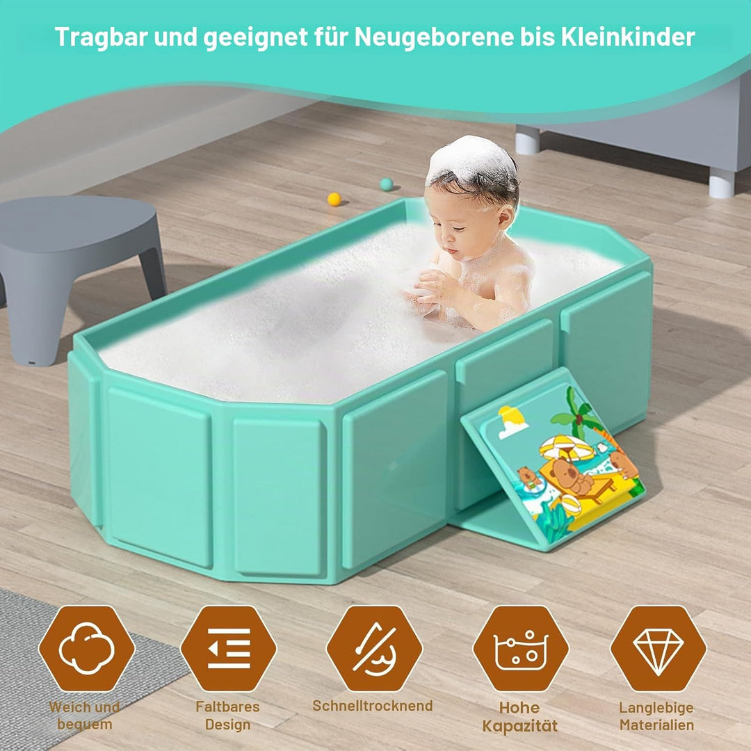 Tragbare faltbare Babybadewanne, 75 x 45 x 24 cm (L x B x H), geeignet für 0–6 Jahre, Rosa/Mintgrün