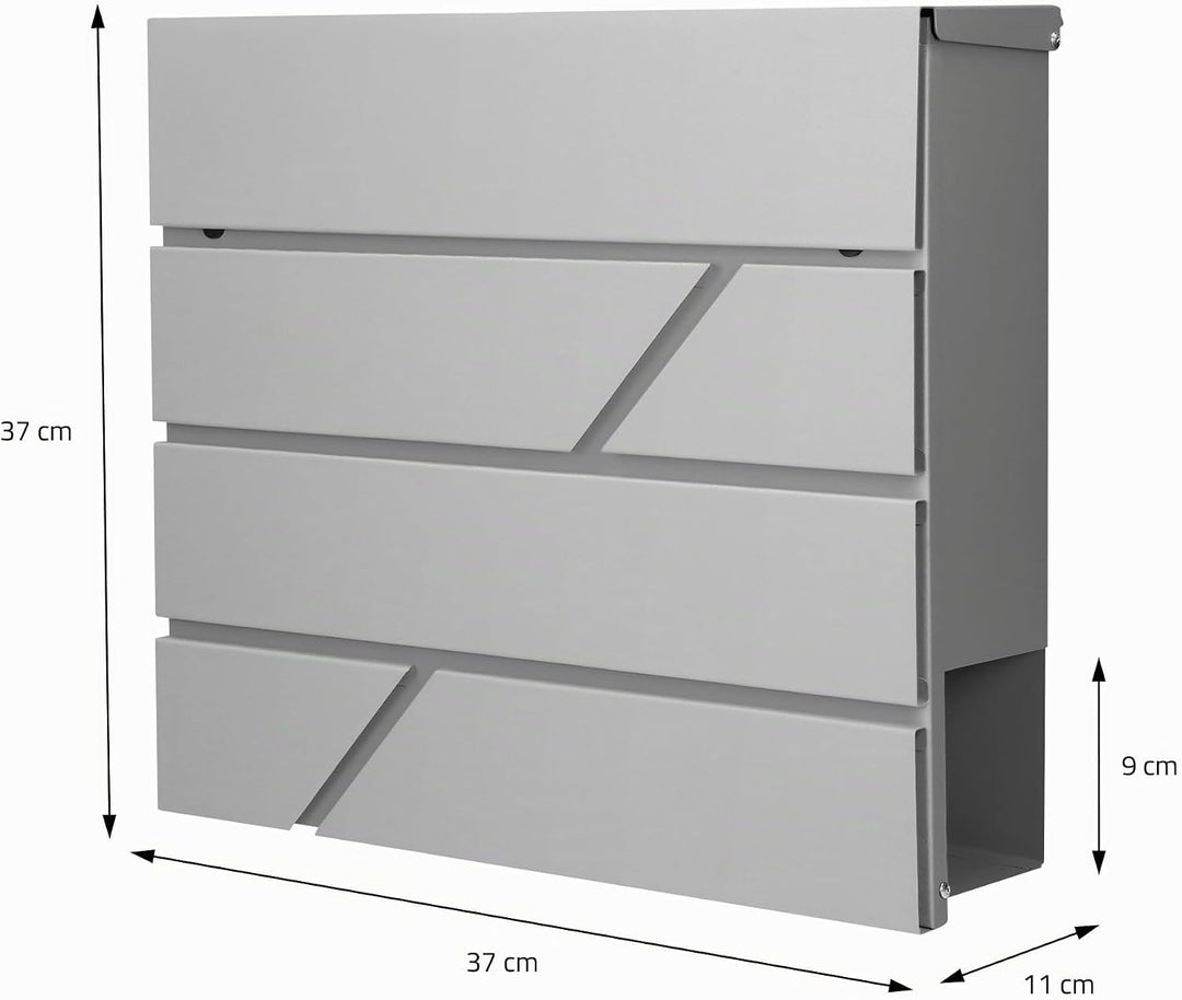 ECD Germany Briefkasten mit Zeitungsfach, Hellgrau, 37x11x37 cm, aus Edelstahl pulverbeschichtet, in