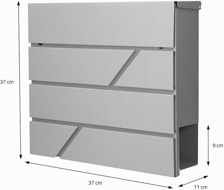 ECD Germany Briefkasten mit Zeitungsfach, Hellgrau, 37x11x37 cm, aus Edelstahl pulverbeschichtet, in