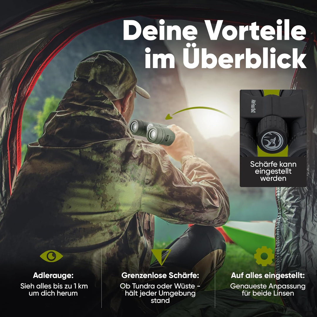 Adler Focus Fernglas 10x42 für Erwachsene, Eagle-Eye-Technologie, 18mm HD Augenmuschel, BAK4+FMC, Fe