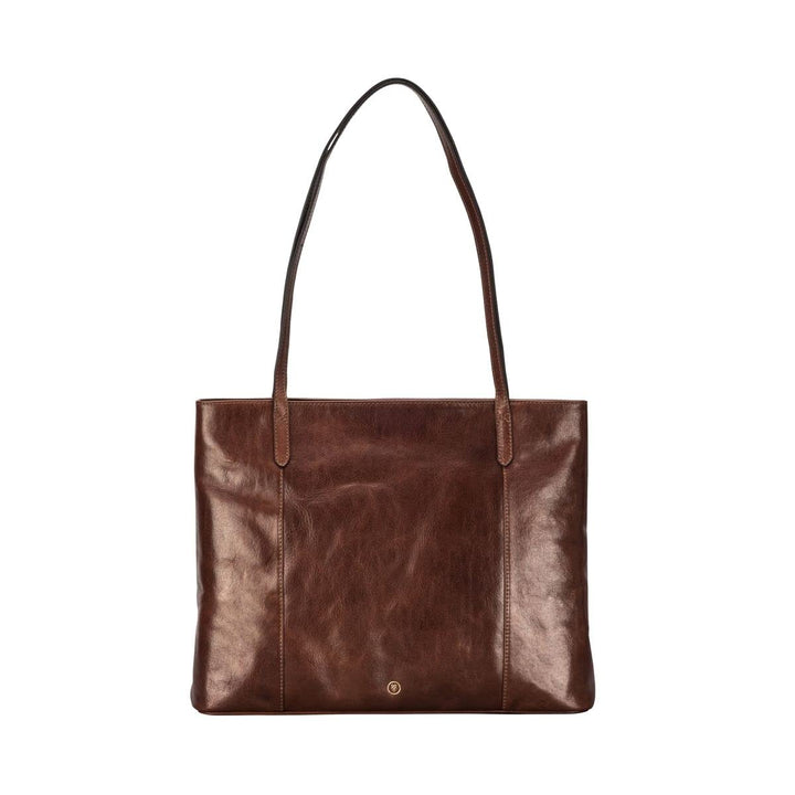 Maxwell Scott Italienischer Damen Leder Shopper Athenea in Cognac Braun, Cognac Braun