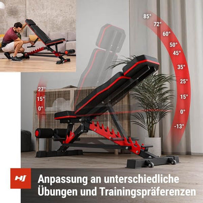 Hop-Sport Hantelbank HS-2090HB, Hantelbank vielseitig & stabil, multifunktionale und verstellbare Tr