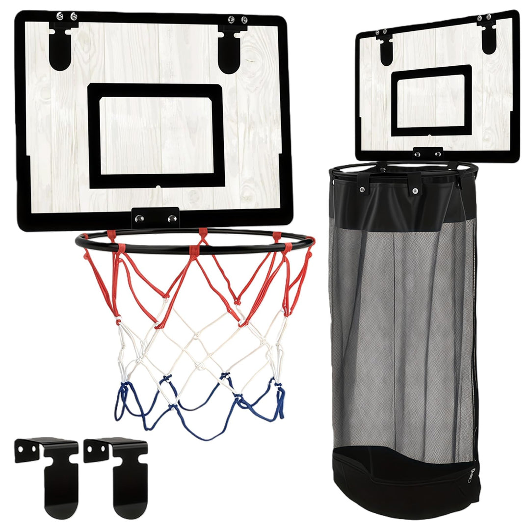 2-in-1 Basketballkorb Wäschekorb Hängender Mini Basketball Korb Tür Wäschesammler aus Holz mit Reiss