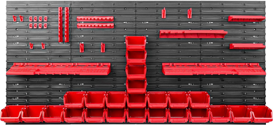 Lagersystem Werkstattregal | 156 x 78 cm | 24 stck. Box | Wandregal mit Werkzeughalterungen und Stap