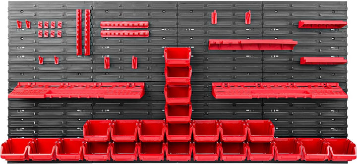 Lagersystem Werkstattregal | 156 x 78 cm | 24 stck. Box | Wandregal mit Werkzeughalterungen und Stap