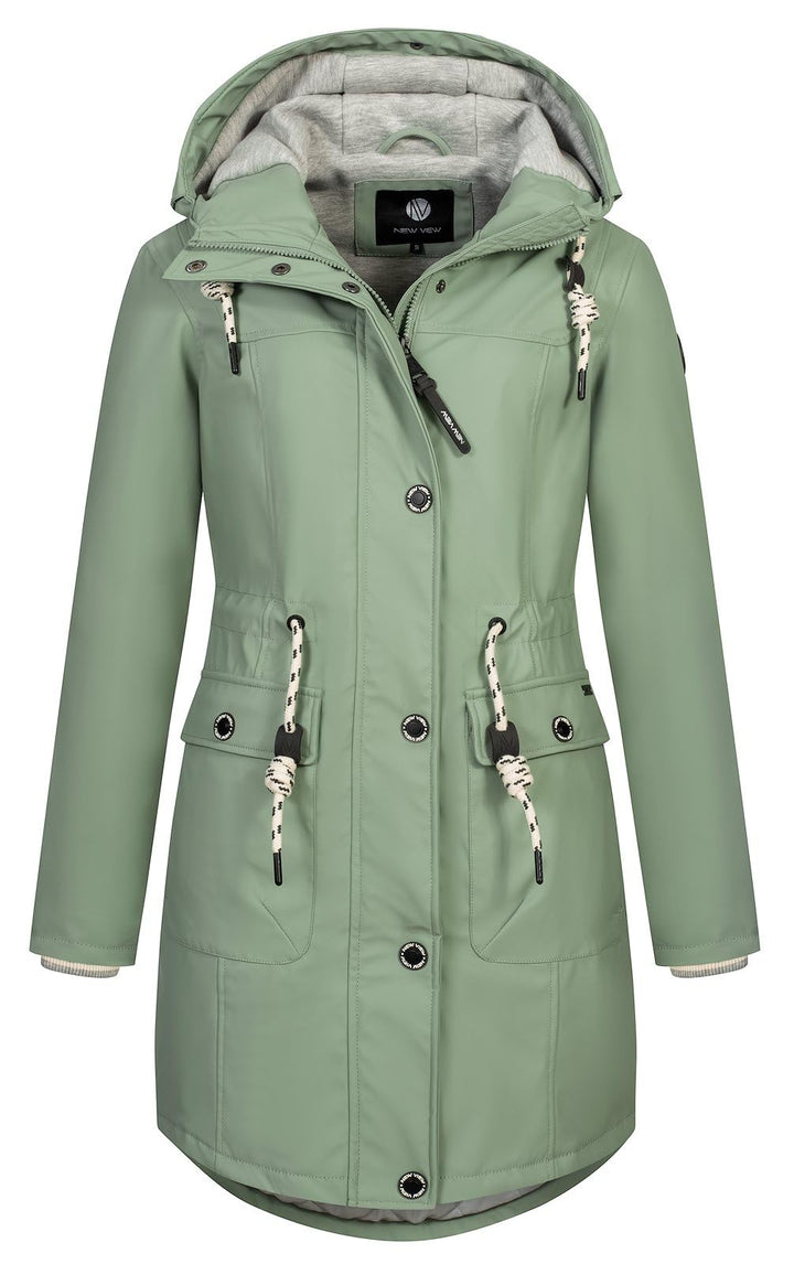 NEW VIEW Damen Regenjacke wasserabweisender Parka Annika Long mit Kapuze XL Grün (Iceberg Green), XL