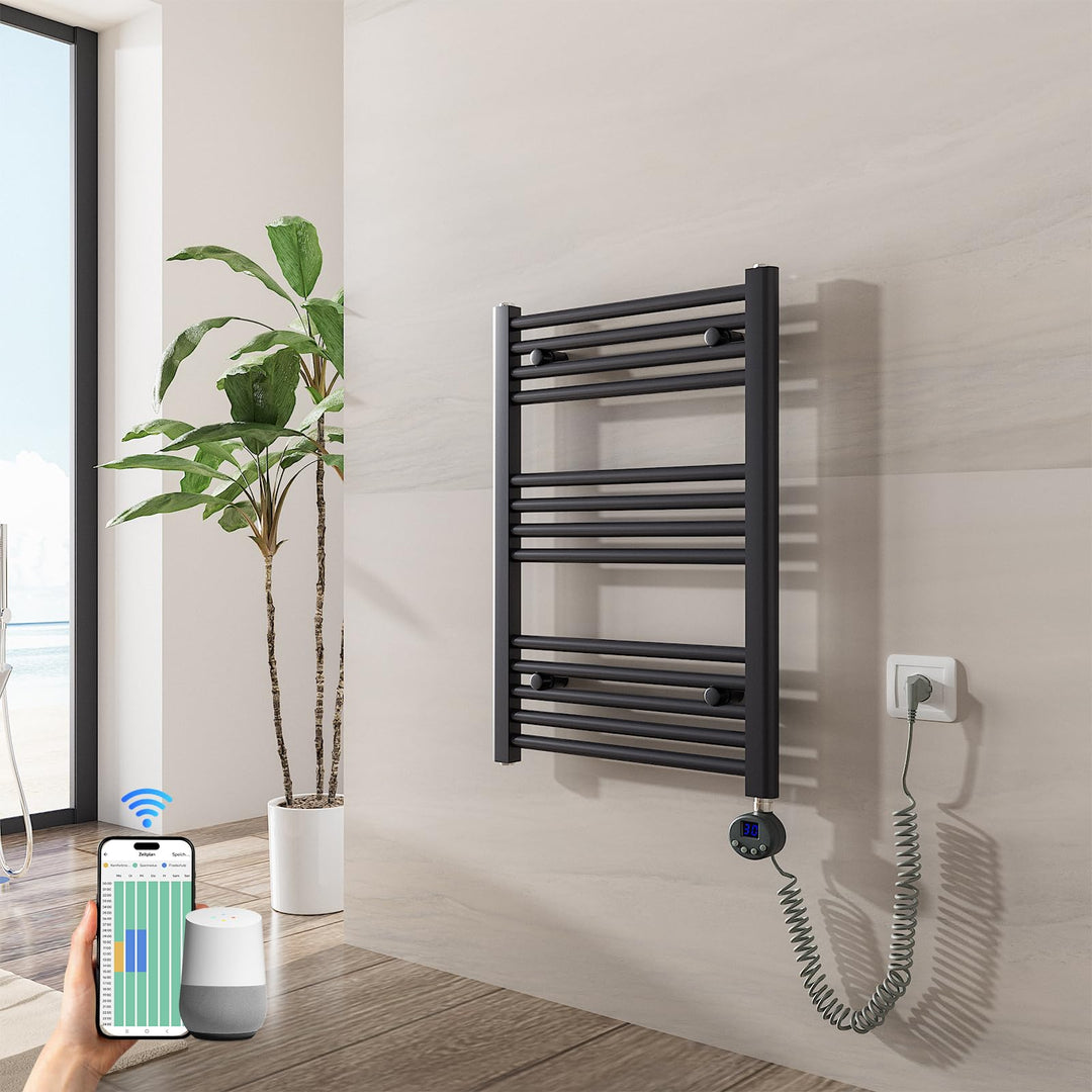 Heilmetz Badheizkörper Elektrisch mit Smart WiFi Heizstab 300W Leistung 700 x 500 mm Anthrazit Gerad