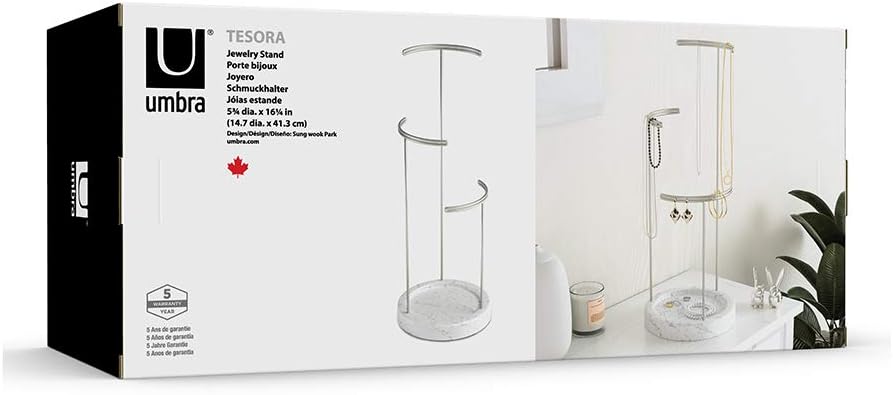 Umbra Tesora Schmuckständer, Metall/Kunstharz, Weiss 42 x 15 x 15 cm Weiss/Nickel, Weiss/Nickel