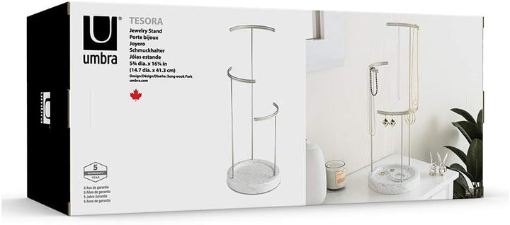 Umbra Tesora Schmuckständer, Metall/Kunstharz, Weiss 42 x 15 x 15 cm Weiss/Nickel, Weiss/Nickel