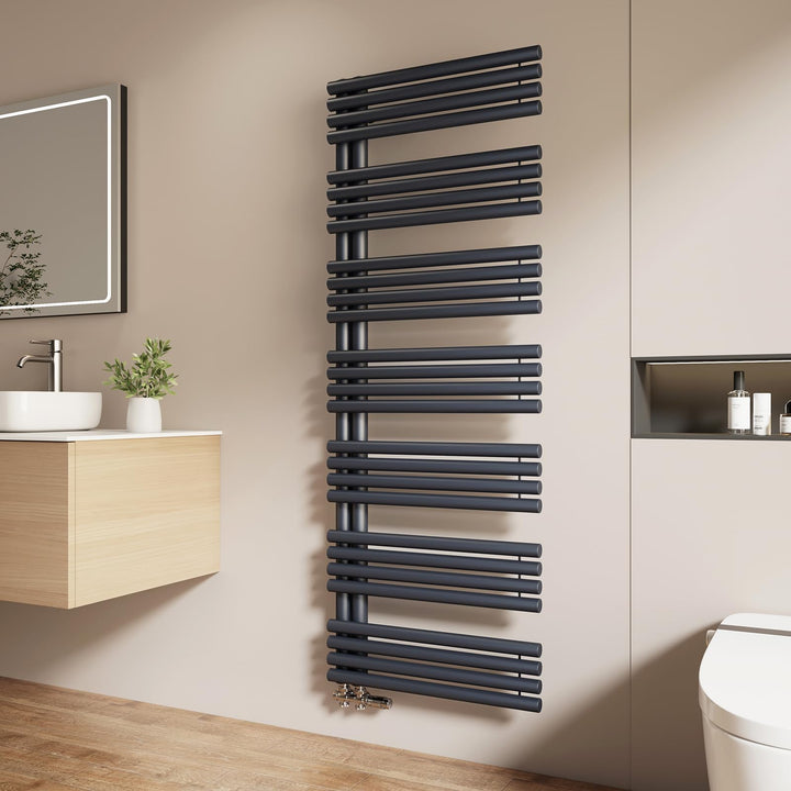 EMKE Design Rundrohr Badheizkörper 1660x600 mm, Handtuchheizkörper mit Seitenanschluss, Handtuchtroc