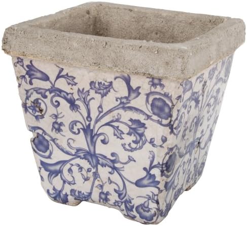 Esschert Design Keramik Blumentopf 3er Set, 3 Verschiedene Grössen, blau-weisses Blumenmuster