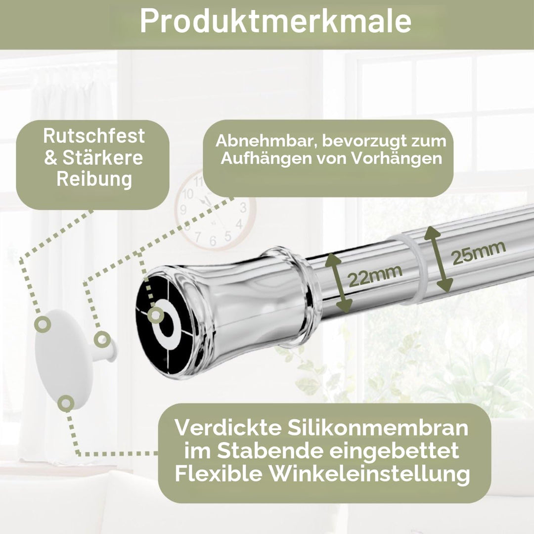 Venwemong Ausziehbare Gardinenstange, Teleskop-Fensterspannstange, ohne Bohren, Duschvorhangstange,