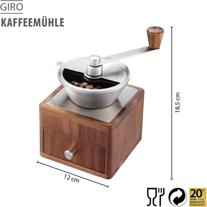 GEFU Kaffeemühle GIRO, 11-stufiges Keramikmahlwerk mit Skala, Bohnenbehälter 50 g, Schublade bis 7 T