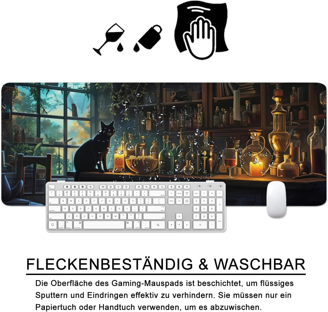Schreibtischunterlage xl Mauspad Katze 80x30 cm Gross Gaming Mousepad PC Professionelle Gamer Mauspa