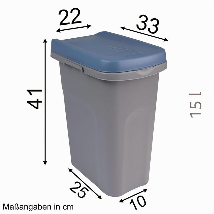 15L Mülleimer blau Deckel Recycling Mülltrennung Abfalleimer Abfallbehälter Müll Küche rechteckig Ab