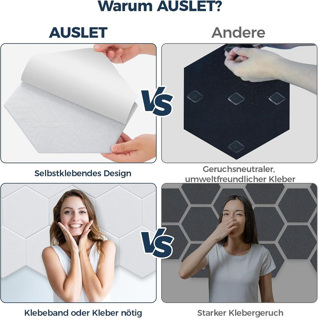 18 Stück Hexagon Akustikplatten Selbstklebend, 30 x 26 x 0,9 cm Hohe Dichte Akustikpaneele, Schallsc