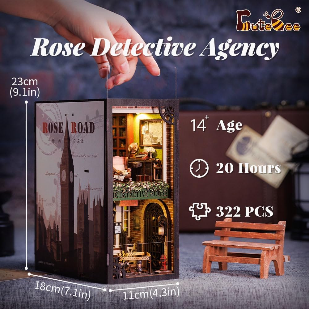CUTEBEE Book Nook Kit mit Staubschutzhülle–DIY Puppenhäuser Miniatur Haus Kit mit LED-Licht,Booknook