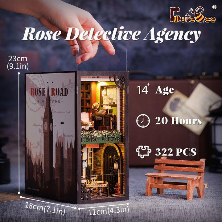 CUTEBEE Book Nook Kit mit Staubschutzhülle–DIY Puppenhäuser Miniatur Haus Kit mit LED-Licht,Booknook