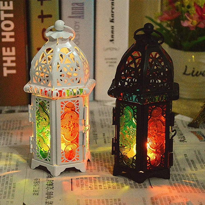 Nuptio 2 Stücke Metall Teelichthalter Kleine Grösse Hochzeit Mittelstücke Bunte Glas Hängende Latern