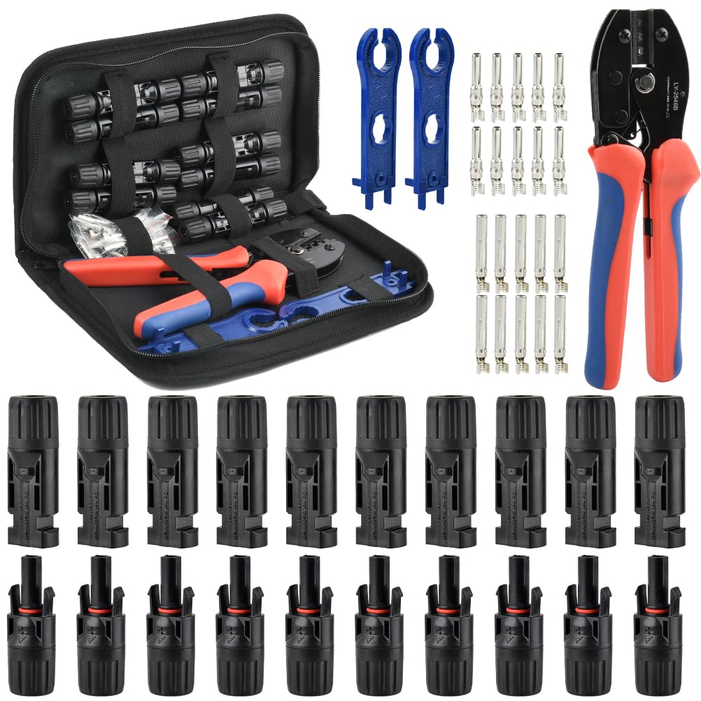 mc4 Crimpzange Set für 2.5/4/6mm² Solarpanel PV Kabel, Solar Crimpzange Werkzeug mit 10 Paar Kabelst