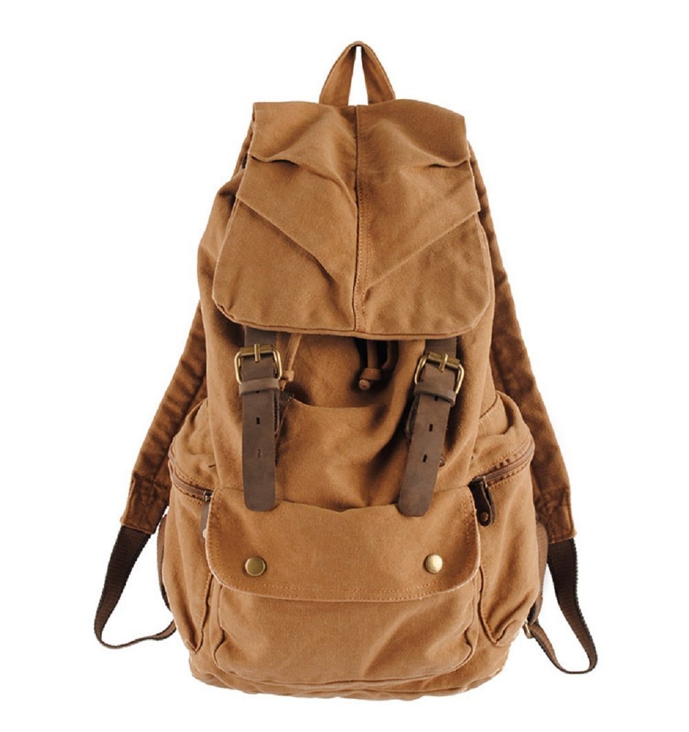 Canvas Rucksack, Herren Damen Vintage Rucksäcke Retro Schulrucksack Wanderrucksack Reisetasche Gelb,