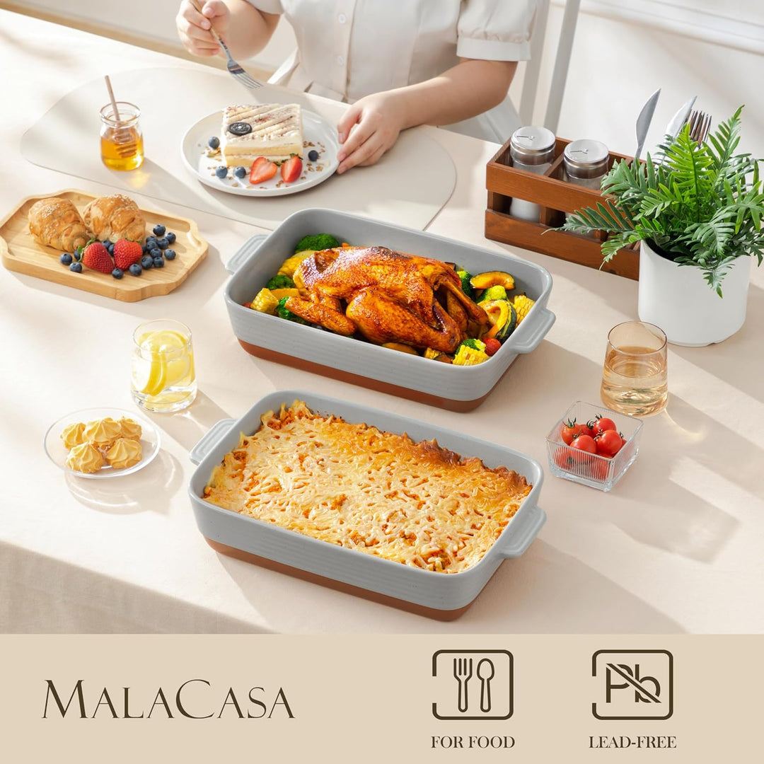 MALACASA, Serie TARA, Graue Auflaufform Gross, 4.5L Backformen, Auflaufformen rechteckig aus Steingu