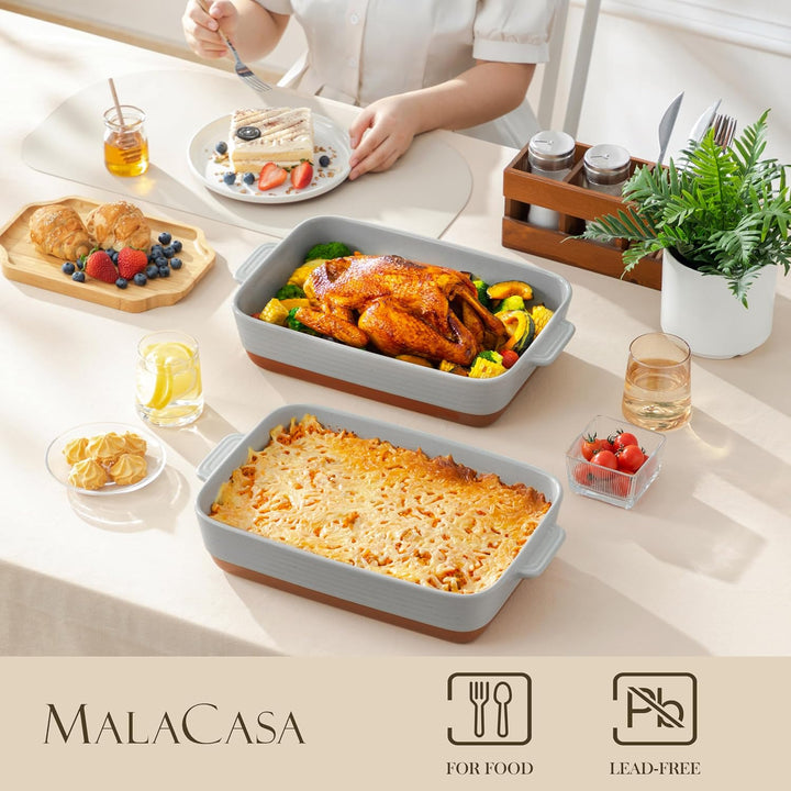 MALACASA, Serie TARA, Graue Auflaufform Gross, 4.5L Backformen, Auflaufformen rechteckig aus Steingu