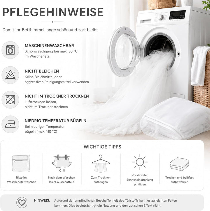iLuane Kinderbett Baldachin Weiss mit 3 m Baumwoll-Wimpelgirlande, Hausbett Deko Set mit 2 Tüll Vorh